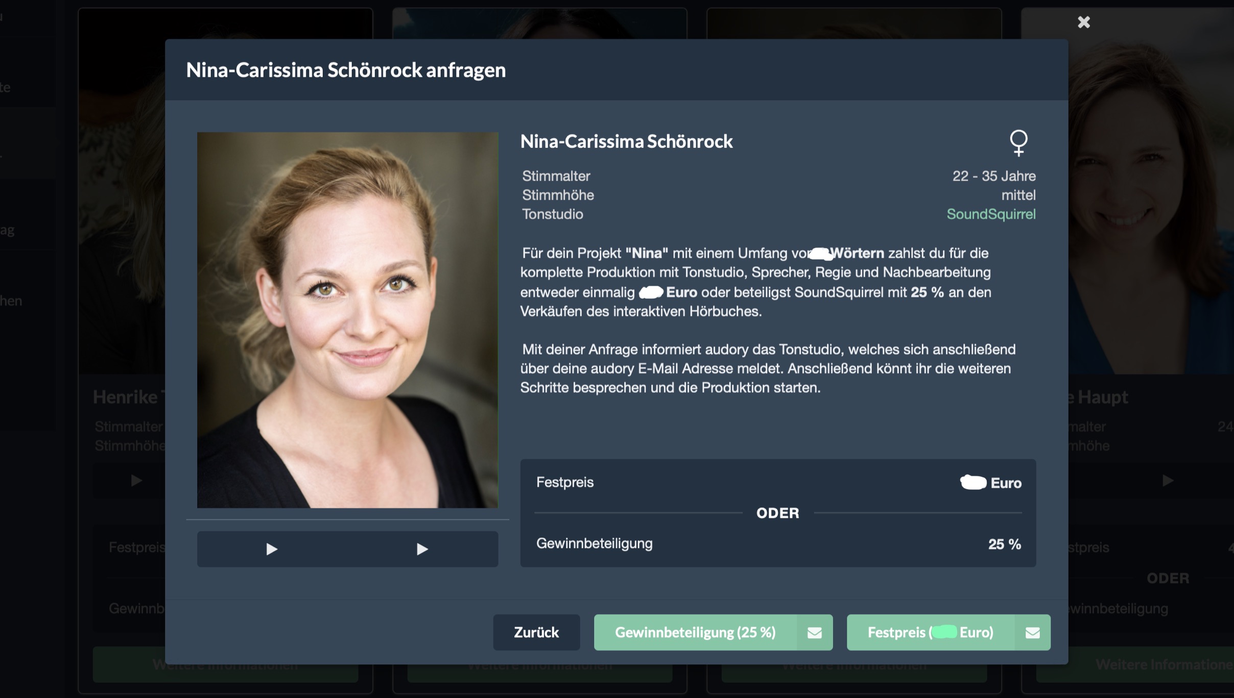 Nina-Carissima Schönrock, audory, Sprecherkartei, Hörbuch, interaktives Hörbuch