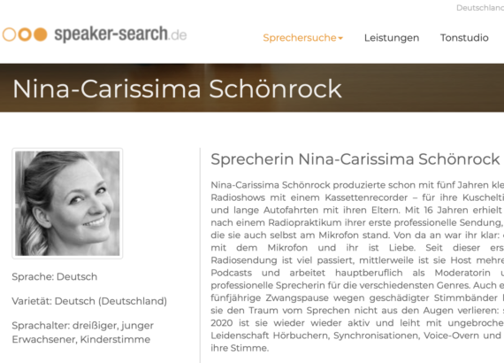 Nina-Carissima Schönrock, Sprecherin Nina-Carissima Schönrock, Sprecheragentur, speaker-search