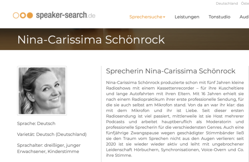 Sprecheragentur speaker-search nimmt Sprecherin Nina-Carissima Schönrock an Bord