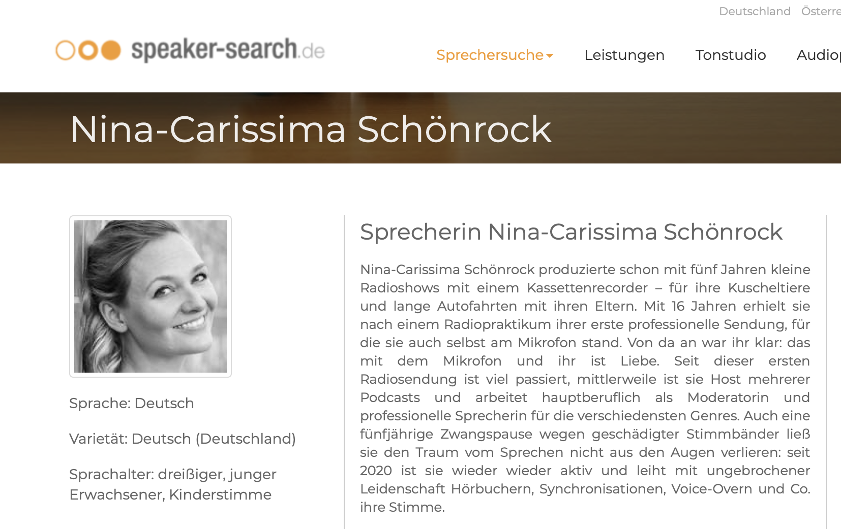 Nina-Carissima Schönrock, Sprecherin Nina-Carissima Schönrock, Sprecheragentur, speaker-search